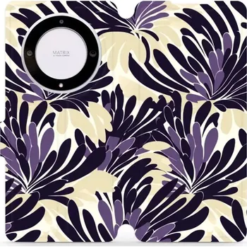 Pouzdro na mobilní telefon Flipové pouzdro Mobiwear - Honor Magic5 Lite 5G - VA47S Fialová flóra (Knížkové flip pouzdro, obal, kryt na mobil Honor Magic5 Lite 5G - VA47S Fialová flóra, materiál Umělá kůže + TPU - ochrana 360°, stojánek, silikonová vanička, magnetické zavírání)