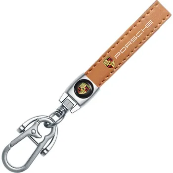 PORSCHE přívěsek na klíče, klíčenka, hnědá kůže