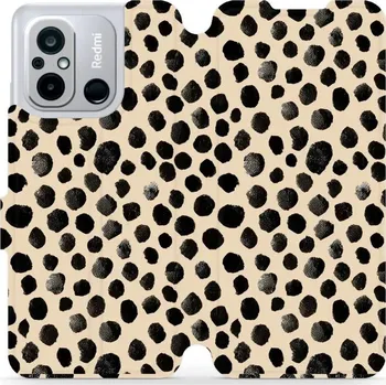 Pouzdro na mobilní telefon Flipové pouzdro Mobiwear - Xiaomi Redmi 12C - VA50S Černé puntíky (Knížkové flip pouzdro, obal, kryt na mobil Xiaomi Redmi 12C - VA50S Černé puntíky, materiál Umělá kůže + TPU - ochrana 360°, stojánek, silikonová vanička, magnetické zavírání)