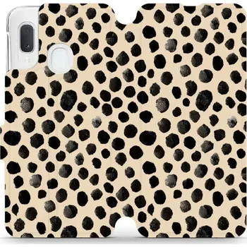 Pouzdro na mobilní telefon Flipové pouzdro Mobiwear - Samsung Galaxy A20e - VA50S Černé puntíky (Knížkové flip pouzdro, obal, kryt na mobil Samsung Galaxy A20e - VA50S Černé puntíky, materiál Umělá kůže + TPU - ochrana 360°, stojánek, silikonová vanička, magnetické zavírání)