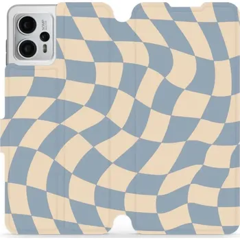Pouzdro na mobilní telefon Flipové pouzdro Mobiwear - Motorola Moto G23 - VA59S Modrá a béžová šachovnice (Knížkové flip pouzdro, obal, kryt na mobil Motorola Moto G23 - VA59S Modrá a béžová šachovnice, materiál Umělá kůže + TPU - ochrana 360°, stojánek, silikonová vanička,)