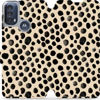 Pouzdro na mobilní telefon Flipové pouzdro Mobiwear - Motorola Moto E40 - VA50S Černé puntíky (Knížkové flip pouzdro, obal, kryt na mobil Motorola Moto E40 - VA50S Černé puntíky, materiál Umělá kůže + TPU - ochrana 360°, stojánek, silikonová vanička, magnetické zavírání)