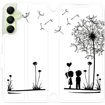 Pouzdro na mobilní telefon Flipové pouzdro Mobiwear - Samsung Galaxy A05s - MH16P Dvojice s pampeliškou (Knížkové flip pouzdro, obal, kryt na mobil Samsung Galaxy A05s - MH16P Dvojice s pampeliškou, materiál Umělá kůže + TPU - ochrana 360°, stojánek, silikonová vanička, magnetické)