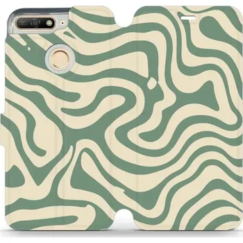 Pouzdro na mobilní telefon Flipové pouzdro Mobiwear - Huawei Y6 Prime 2018 / Honor 7A - VA57S Zelené a béžové zkrouceniny (Knížkové flip pouzdro, obal, kryt na mobil Huawei Y6 Prime 2018 / Honor 7A - VA57S Zelené a béžové zkrouceniny, materiál Umělá kůže + TPU - ochrana 360°,)