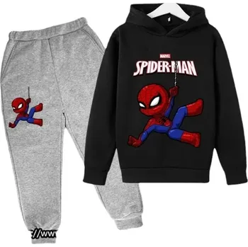 Spiderman Dětská tepláková souprava s potiskem akčního hrdiny - Spidermana (šedé tepláky) Barva: černá mikina, Velikost: 160 / 13-14 let