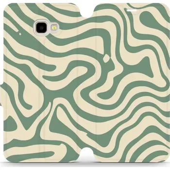 Pouzdro na mobilní telefon Flipové pouzdro Mobiwear - Samsung Galaxy J4 Plus 2018 - VA57S Zelené a béžové zkrouceniny (Knížkové flip pouzdro, obal, kryt na mobil Samsung Galaxy J4 Plus 2018 - VA57S Zelené a béžové zkrouceniny, materiál Umělá kůže + TPU - ochrana 360°, stojánek,)