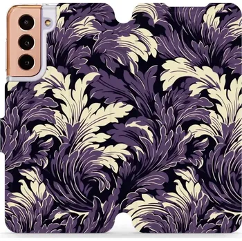 Pouzdro na mobilní telefon Flipové pouzdro Mobiwear - Samsung Galaxy S21 - VA46S Fialové rostliny (Knížkové flip pouzdro, obal, kryt na mobil Samsung Galaxy S21 - VA46S Fialové rostliny, materiál Umělá kůže + TPU - ochrana 360°, stojánek, silikonová vanička, magnetické zavírání)