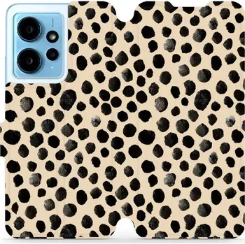 Pouzdro na mobilní telefon Flipové pouzdro Mobiwear - Xiaomi Redmi Note 12 4G - VA50S Černé puntíky (Knížkové flip pouzdro, obal, kryt na mobil Xiaomi Redmi Note 12 4G - VA50S Černé puntíky, materiál Umělá kůže + TPU - ochrana 360°, stojánek, silikonová vanička, magnetické zavírání