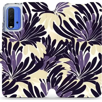 Pouzdro na mobilní telefon Flipové pouzdro Mobiwear - Xiaomi Redmi 9T - VA47S Fialová flóra (Knížkové flip pouzdro, obal, kryt na mobil Xiaomi Redmi 9T - VA47S Fialová flóra, materiál Umělá kůže + TPU - ochrana 360°, stojánek, silikonová vanička, magnetické zavírání)