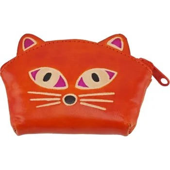 Peněženka Kožená peněženka na drobné Kočka oranžová 10 x 8 cm