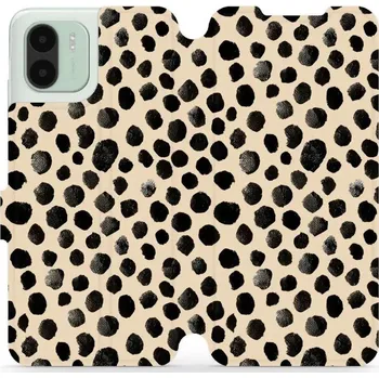 Pouzdro na mobilní telefon Flipové pouzdro Mobiwear - Xiaomi Redmi A1 - VA50S Černé puntíky (Knížkové flip pouzdro, obal, kryt na mobil Xiaomi Redmi A1 - VA50S Černé puntíky, materiál Umělá kůže + TPU - ochrana 360°, stojánek, silikonová vanička, magnetické zavírání)