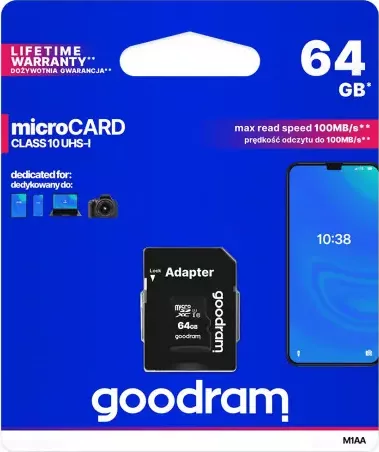 Paměťová karta micro SDHC 64GB GOOD RAM Class 10 (Paměťová karta micro SDHC od firmy GOOD RAM s kapacitou 64GB)