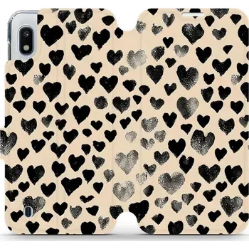 Pouzdro na mobilní telefon Flipové pouzdro Mobiwear - Samsung Galaxy A10 - VA51S Černá srdíčka (Knížkové flip pouzdro, obal, kryt na mobil Samsung Galaxy A10 - VA51S Černá srdíčka, materiál Umělá kůže + TPU - ochrana 360°, stojánek, silikonová vanička, magnetické zavírání)