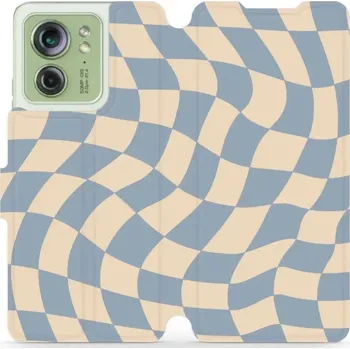 Pouzdro na mobilní telefon Flipové pouzdro Mobiwear - Motorola Edge 40 - VA59S Modrá a béžová šachovnice (Knížkové flip pouzdro, obal, kryt na mobil Motorola Edge 40 - VA59S Modrá a béžová šachovnice, materiál Umělá kůže + TPU - ochrana 360°, stojánek, silikonová vanička, magnetick