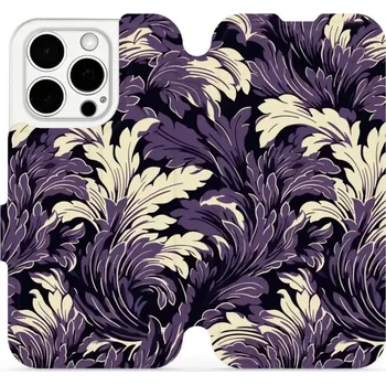Pouzdro na mobilní telefon Flipové pouzdro Mobiwear - Apple iPhone 15 Pro - VA46S Fialové rostliny (Knížkové flip pouzdro, obal, kryt na mobil Apple iPhone 15 Pro - VA46S Fialové rostliny, materiál Umělá kůže + TPU - ochrana 360°, stojánek, silikonová vanička, magnetické zavírání)