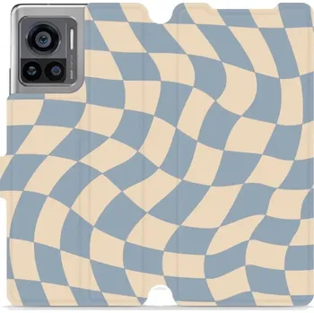 Pouzdro na mobilní telefon Flipové pouzdro Mobiwear - Motorola Edge 30 Ultra - VA59S Modrá a béžová šachovnice (Knížkové flip pouzdro, obal, kryt na mobil Motorola Edge 30 Ultra - VA59S Modrá a béžová šachovnice, materiál Umělá kůže + TPU - ochrana 360°, stojánek, silikonová vaničk