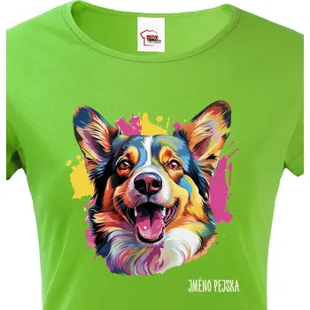 Dámské tričko Dámské tričko Welsh Corgi Cardigan, Barva Zelená, Velikost XS, Canvas Dámské tričko s krátkým rukávem 2440