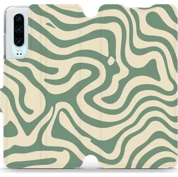 Pouzdro na mobilní telefon Flipové pouzdro Mobiwear - Huawei P30 - VA57S Zelené a béžové zkrouceniny (Knížkové flip pouzdro, obal, kryt na mobil Huawei P30 - VA57S Zelené a béžové zkrouceniny, materiál Umělá kůže + TPU - ochrana 360°, stojánek, silikonová vanička, magnetické zavírá
