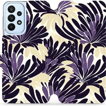 Pouzdro na mobilní telefon Flipové pouzdro Mobiwear - Samsung Galaxy A23 - VA47S Fialová flóra (Knížkové flip pouzdro, obal, kryt na mobil Samsung Galaxy A23 - VA47S Fialová flóra, materiál Umělá kůže + TPU - ochrana 360°, stojánek, silikonová vanička, magnetické zavírání)
