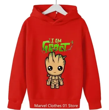 Chlapecký svetr Dětská mikina s roztomilým potiskem oblíbené postavičky - Groot Barva: Červená, Velikost: 130 / 7-8 let