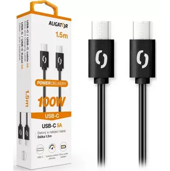 Datový kabel Datový kabel ALIGATOR POWER 100W, USB-C / USB-C 5A, 1,5m - černý (ALIGATOR POWER 100W, USB-C/USB-C 5A, 1,5m černý datový kabel)