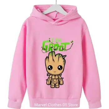 Chlapecký svetr Dětská mikina s roztomilým potiskem oblíbené postavičky - Groot Barva: Růžová, Velikost: 130 / 7-8 let
