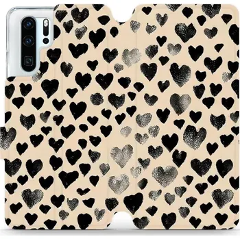 Pouzdro na mobilní telefon Flipové pouzdro Mobiwear - Huawei P30 Pro - VA51S Černá srdíčka (Knížkové flip pouzdro, obal, kryt na mobil Huawei P30 Pro - VA51S Černá srdíčka, materiál Umělá kůže + TPU - ochrana 360°, stojánek, silikonová vanička, magnetické zavírání)