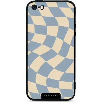 Pouzdro na mobilní telefon Lesklý kryt Mobiwear Glossy - Apple iPhone 5 / 5S / SE - GA59G Modrá a béžová šachovnice (Prémiové lesklé pouzdro, obal, kryt Mobiwear Glossy na mobil Apple iPhone 5 / 5S / SE - GA59G Modrá a béžová šachovnice, materiál Plast + TPU silikon - krytí po všec