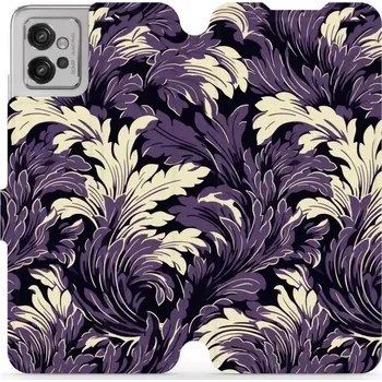 Pouzdro na mobilní telefon Flipové pouzdro Mobiwear - Motorola Moto G32 - VA46S Fialové rostliny (Knížkové flip pouzdro, obal, kryt na mobil Motorola Moto G32 - VA46S Fialové rostliny, materiál Umělá kůže + TPU - ochrana 360°, stojánek, silikonová vanička, magnetické zavírání)