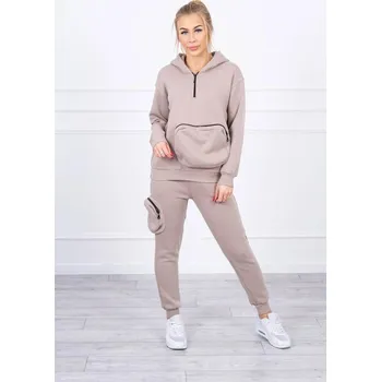 Zateplená tepláková souprava s velkou kapsou model 9324 béžová