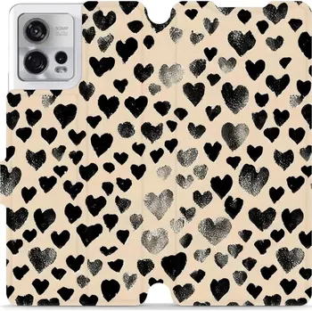 Pouzdro na mobilní telefon Flipové pouzdro Mobiwear - Motorola Edge 30 Fusion - VA51S Černá srdíčka (Knížkové flip pouzdro, obal, kryt na mobil Motorola Edge 30 Fusion - VA51S Černá srdíčka, materiál Umělá kůže + TPU - ochrana 360°, stojánek, silikonová vanička, magnetické zavírání