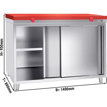 Lednice G.Gastro Stainless Steel Hinged-Door Work Cabinet + Cutting Board (Red, 40 mm) PREMIUM – 1400x800x910 mm - Shelf load 70 kg