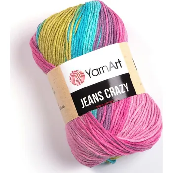 Příze Pletací / háčkovací příze YarnArt JEANS CRAZY 8211 zeleno-růžovo-tyrkysová, melírovaná, 50g/160m
