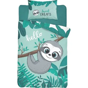 Povlečení DETEXPOL Bambusové povlečení do postýlky Lenochod tyrkys Bavlna, Bambus, 100/135, 40/60 cm