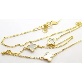 Řetízek Klenoty Budín Dámský zlatý náhrdelník s bílou perletí čtyřlístky 585/2,17gr 42+3cm 02784 (Klenoty Budín Dámský zlatý náhrdelník s bílou perletí čtyřlístky 585/2,17gr 42+3cm 02784)