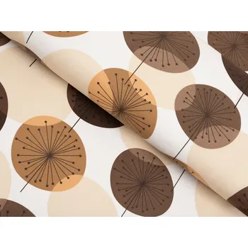 Bavlněná látka/plátno Sandra SA-488 Hnědo-béžové designové pampelišky - šířka 160 cm