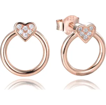 Náušnice Rose gold stříbrné náušnice KROUŽKY se srdíčky