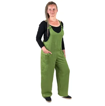 Dámské kalhoty Imago Dámské lněné kalhoty s laclem zelené