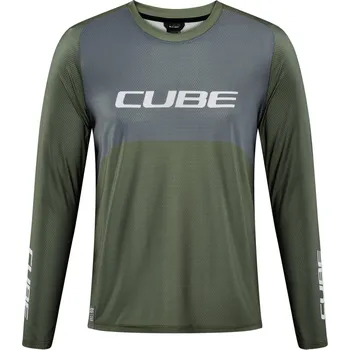 cyklistický dres Cube dres VERTEX ROUND NECK TM L/S olive grey - XS