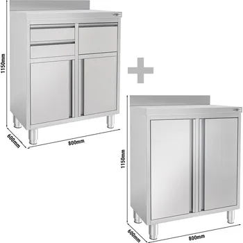 Náhradní díl pro kávovar G.Gastro 2 x pracovní skříňka na kávu - 800x600mm - s křídlovými dveřmi, zásuvkami, odklepávačem na kávu & obkladovým panelem