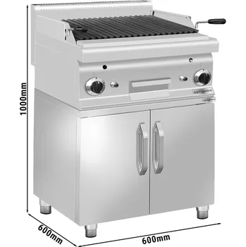 Sporák G.Gastro Plynový lávový gril (10,6 kW) - sklopný grilový rošt - vč. spodního dílu se 2 dveřmi