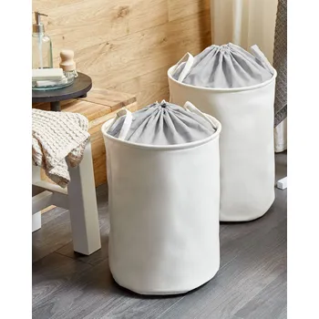 Koš na prádlo Sada 2 košíků bílá polyester bavlna koše na prádlo se stahovací šňůrkou praktické doplňky do domácnosti Beliani