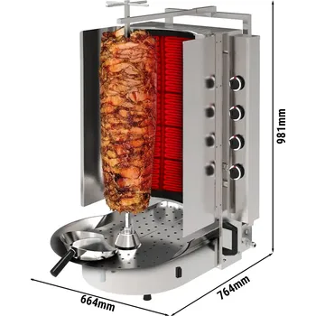 Kuchyňský gril G.Gastro Plynový Gyros / Kebab gril - s Robax® sklem - 8 hořáků - max. 75 kg