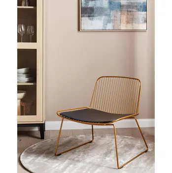 Jídelní židle Zlatá kovová židle s černým sedákem z umělé kůže bez područek v moderním glam stylu Beliani