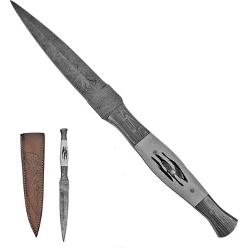 kapesní nůž PAK Tenký damaškový nůž "TOOTHPICK" s koženým pouzdrem