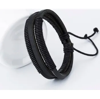 Náramek B-TOP Pánský náramek z PRAVÉ KŮŽE trojitý - černý