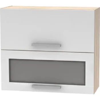 Kuchyňská skříňka Tempo Kondela Horní výklopná skříňka se sklem NOVA PLUS 2DV NOPL-016-OH dub sonoma / bílá