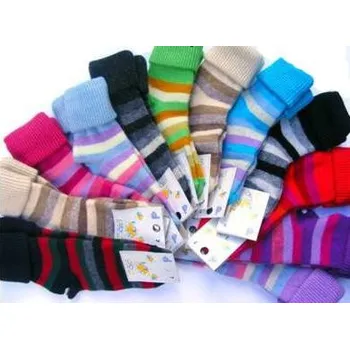 Diba Kojenecké vlněné teplé ponožky proužkované vel. 0 (17-19) Vínovo-šedé