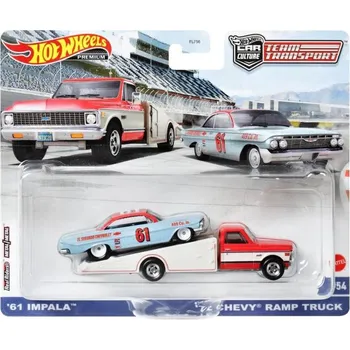 auto na autodráhu Mattel Hot Wheels Team Transport '61 Impala a '72 Chevy Ramp Truck