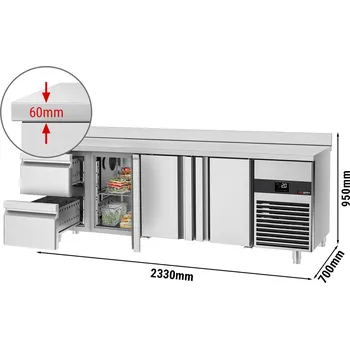 Lednice G.Gastro Chladicí stůl PREMIUM - 2,3 x 0,7 m - se 3 dveřmi & 2 zásuvkami 1/2